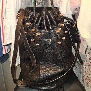Alexander Wang Black & Gold Studded Bucket Diego Crossbody Handbag